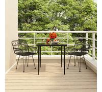 vidaXL 3 Piece Garden Dining Set Black Poly Rattan