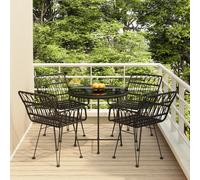 vidaXL 5 Piece Garden Dining Set Black Poly Rattan, Black