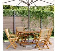 vidaXL 5 Piece Garden Dining Set Beige Polypropylene and Solid Wood - Cream, Cream