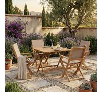 vidaXL Garden Dining Set 5 Piece Table & Chair Taupe Fabric and Solid Wood