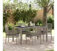 5 Piece Garden Dining Set with Cushions Grey Poly Rattan Berkfield Home Grey One Size