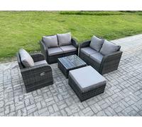 5 Piece Garden Furniture Sets 6 Seater Outdoor Patio Furniture Set Weaving Wicker Rattan Sofa Chair and Table with Big Footstool Fimous Dark Grey One Size