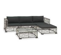 5 Piece Garden Lounge Set with Cushions Table Poly Rattan Grey Outdoor Sofa