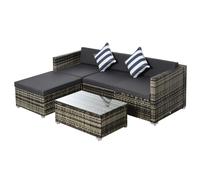 5-Piece Garden Rattan Sofa Set PE Rattan 8cm Cushions Levelling Feet Black Grey
