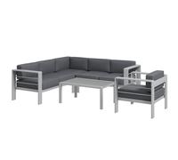 5-Piece Garden Sofa Set Light Grey Aluminium Polyester Tempered Glass 130x70cm.