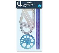 5 Piece Geometry Kit Includes Protractor, 2 Triangle Rulers, circle template and 30cm Ruler, Geometry Set for Kids, Homeschool Supplies, Student Math Supplies (Set of 5)