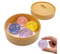 5-Piece Glitter Dumpling Squishy Pack with Steamer, Clear Steamed Bun Squishies Pretend Play, Desk Ornaments