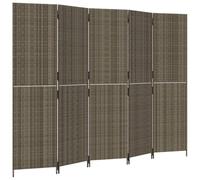 5-Piece Grey Poly Rattan Screen with Powder-Coated Steel Frame, 245 x 180 cm, Foldable and Freestanding, Ideal as a Room Divider, Privacy Screen and Divider for Living Room, Office
