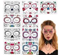 5 Piece Halloween Face Tattoos, Day Of The Dead Face Stickers for Women Men