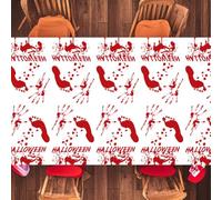 5-piece Halloween Tablecloth Set Having Bloody Handprint Footprint Design - Pe Horror Table Cover for Parties Picnics Camping - 137 X 183 Cm (54 x 72 in)(137 * 274cm)