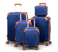 5 Piece Hard Shell Luggage Set, Expandable PP Hardside Suitcases with 360° Spinner Wheels, Lightweight Travel Cases, Telescopic Handle, 12 16 20 24 28 Inch, Dark blue and paired with brown)