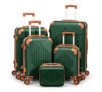 5 Piece Hard Shell Luggage Set, Expandable PP Hardside Suitcases with 360° Spinner Wheels, Lightweight Travel Cases, Telescopic Handle, 12 16 20 24 28 Inch (Dark green paired with brown)