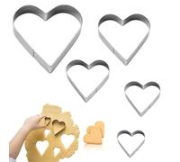 5 Piece Heart Cookie Cutter Set, Stainless Steel Heart Cookie Cutter, Reusable Various Size Hearts Shaped Cake and Biscuit Cutters for Baking, for Cookies, Cakes, Scones and Crafts.