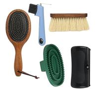 5-Piece Horse Grooming Kit With Hoof Cleaning Brush, Tail Comb, Hair Scraper and Face Brush for Equine Care