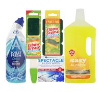 5 Piece Household Cleaning Products Bundle Giftset Combo Elbow Grease Dish Brush & 3 Refills, Health Point 52 Spectacle Wipes, Easy All Purpose Cleaner 1L, Astonish Toilet Gel 750ml Ocean Fresh