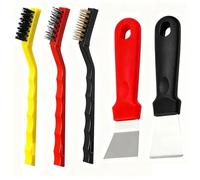 5-Piece Household Cleaning Tool Set, 2Pcs Non-Scratch Kitchen Scraper for Oven, Stove, 3Pcs Wire Brush with Stainless Steel, Brass, Nylon Bristles for Kitchen, Sink Deep Cleaning