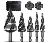 5 Piece HSS Step Drill Bit Set with Hex Shank, 4-Flute Multi-Purpose Bits for Metal Wood Plastic Aluminum, Multiple Size Options from 3/16" to 1-3/8"(C)