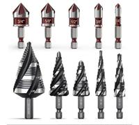 5 Piece HSS Step Drill Bit Set with Hex Shank, 4-Flute Multi-Purpose Bits for Metal Wood Plastic Aluminum, Multiple Size Options from 3/16" to 1-3/8"(A)