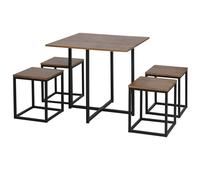 5-Piece Industrial Table & Stool Set w/ Metal Frame Home Dining Stylish Square Compact Seating Chair Beautiful Cool Black Brown