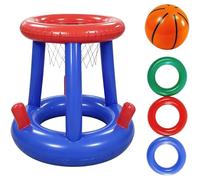 5-Piece Inflatable Pool Basketball Hoop Ring Toss Game Set with Basketball and 3 Rings, Floating Water Sport Toy for Intex Above Ground Pools and Backyard Summer Parties