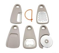 5 Piece Kitchen Gadgets Set with Peeler Grater Pizza Cutter Bottle Opener Cheese Chocolate Grater Tools for Food Preparation Stainless Steel and ABS (Khaki)