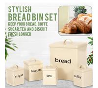 5 Piece Kitchen Tin Storage Jars Bread Bin Set