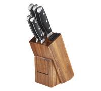 Morphy Richards 5-Piece Knife Block with Sharpener, Kitchen Set, Butt-Welded Design, Long Lasting Sharpness, Precision Cutting, Ergonomic, Acacian Wood, Paring, Ultilty Slicing, Bread, Chef, 868000