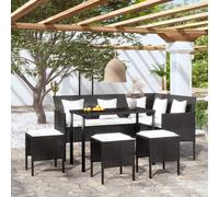 L-shaped Couch Sofa Set 5 Piece with Cushions Poly Rattan Table Stools