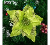 5 Piece Large Glitter Poinsettia Christmas Tree Ornaments for Holiday Party Wedding and Home Décor, 18 cm Diameter, Light Gold, Silver, Red, Blue, Army Green, White, Orange(army green)