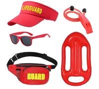5 Piece Lifeguard Costumes Set, Lifeguard Fancy Dress Costume Men Women with Red Rescue Aid, Baywatch Costume Accessory for Theme Party (style 2)