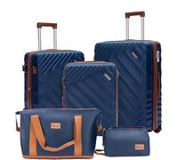 5 piece Luggage Set Expandable Suitcase 22x14x9 Airline Approved Carry on, ABS Hard Case Suitcases with Spinner Wheels, TSA Lock, Dark Blue, 5 Piece Sets(20/24/28/DB/TB), Central Hardside Expandable