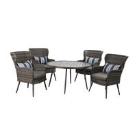 5 PIECE Luxury Rattan Dining Set with Soft Cushion and Round Table FURNITURE ONE Grey 4 Person