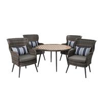 5 PIECE Luxury Rattan Dining Set with Soft Cushion and Round Table FURNITURE ONE Natural 4 Person