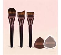 5-Piece Makeup Brush and Puff Set, Flawless Face Brushes, Makeup Sponges for Foundation, Cream, and Blush（Dark Coffee）