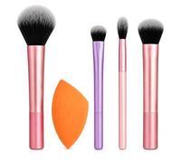 5 Piece Makeup Brush Set with Beauty Sponge, Professional Face & Eye Makeup Brushes for Foundation, Concealer, Blush, Powder, Highlighter & Eyeshadow, Soft Synthetic Bristles, Pink