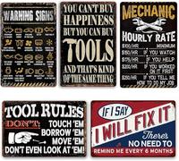 5 Piece Man Cave Decor Funny Garage Signs Vintage Metal Garage Tin Sign Car Shop Posters Mechanic Gifts For Men Room Decor Mechanic Shop Sign Retro Garage Wall Decorations