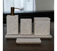 5-Piece Marble Bathroom Set with Timeless Design, Hand-finished Artisan Pieces with Versatile Styling, 7.5L x 7.5W x 19H cm, White Aosom UK