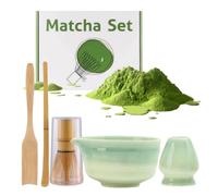 5 Piece Matcha Tea Kit, Matcha Whisk Set with Bamboo Whisk and Ceramic Bowl, Scoop, Whisk Holder, Starter Kit for Handcrafted Matcha Powder Making Tools for Beginners, Gradient Green