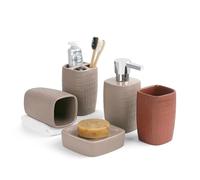 5-Piece Matte Bathroom Set, Soap Dispenser, Toothbrush Holder, Soap Dish & Tumbler, Simple Style Design Bath Set(Khaki)