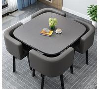5-Piece Mid Century Modern Dining Table Set, Square Design with High Rebound PU Leather Cushions, Rustic Office & Conference Desk Chairs, Farmhouse Style