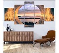 5 Piece Modern Canvas Paintings On Canvas Wall Art Sunset Landscape Modern Decoration Pictures Home Decor Wall Canvas For Living Room Bedroom Dining Room Office/With Frame 200 X 100 Cm-7967066584