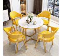5-Piece Modern Round Dining Table Set with Marble Top - 1 Table & 4 Chairs for Home Kitchen Slish Dining Fur 80x75cm/W31.5xH29.5in Perfect for Family Meals