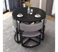 5-Piece Modern Round Dining Table Set with Metal Frame & Chairs for 4 - Ideal for Small Spaces & Apartments Stylish Leather Seating for Kitchen & Conference Use