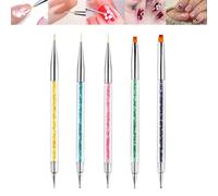 5-Piece Nail Art Brush Set for Gel Polish and Intricate Designs - Double-Ended Glitter Tools with Fine Metal Tips for Detailed Flowers, Dots, and Outline Manicures, Professional Artist Kit