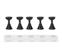 5 Piece Nail Tip Display Set, Ferrous Base with Adhesive Interface, Plastic and Acrylic Components, for Technique Practice (Black)