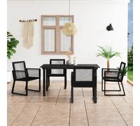 5 Piece Outdoor Dining Set Black PVC Rattan Glass Top 150x80cm Table 4pcs Chairs