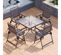 5-Piece Outdoor Patio Dining Set, Round Glass Table with 4 Folding Chairs, Perfect for Bistro, Garden, Backyard, Deck - Stylish & Space-Saving Furniture