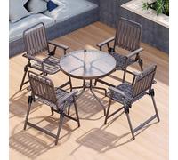 5-Piece Outdoor Patio Dining Set, Round Glass Table with 4 Folding Chairs, Perfect for Bistro, Garden, Backyard, Deck - Versatile Patio Furniture for Entertaining
