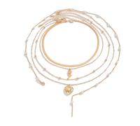 5-Piece Pearl Chain Layered Necklace Set, Resembling A Pearl Necklace. Fashionable and Niche Flower And Heart Pendant Necklace.