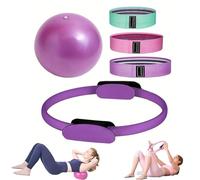 5-Piece Pilates Kit with Yoga Ball, Resistance Bands & Booty Band - Portable Home Fitness Set for Core Strength, Flexibility & Balance - Ideal for Yoga, Pilates & Full Body Workouts (Purple)